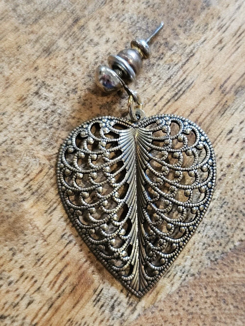 Antiqued Goldtone Filigree Heart Drop Earrings